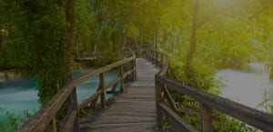 Bridge over scenic blue river