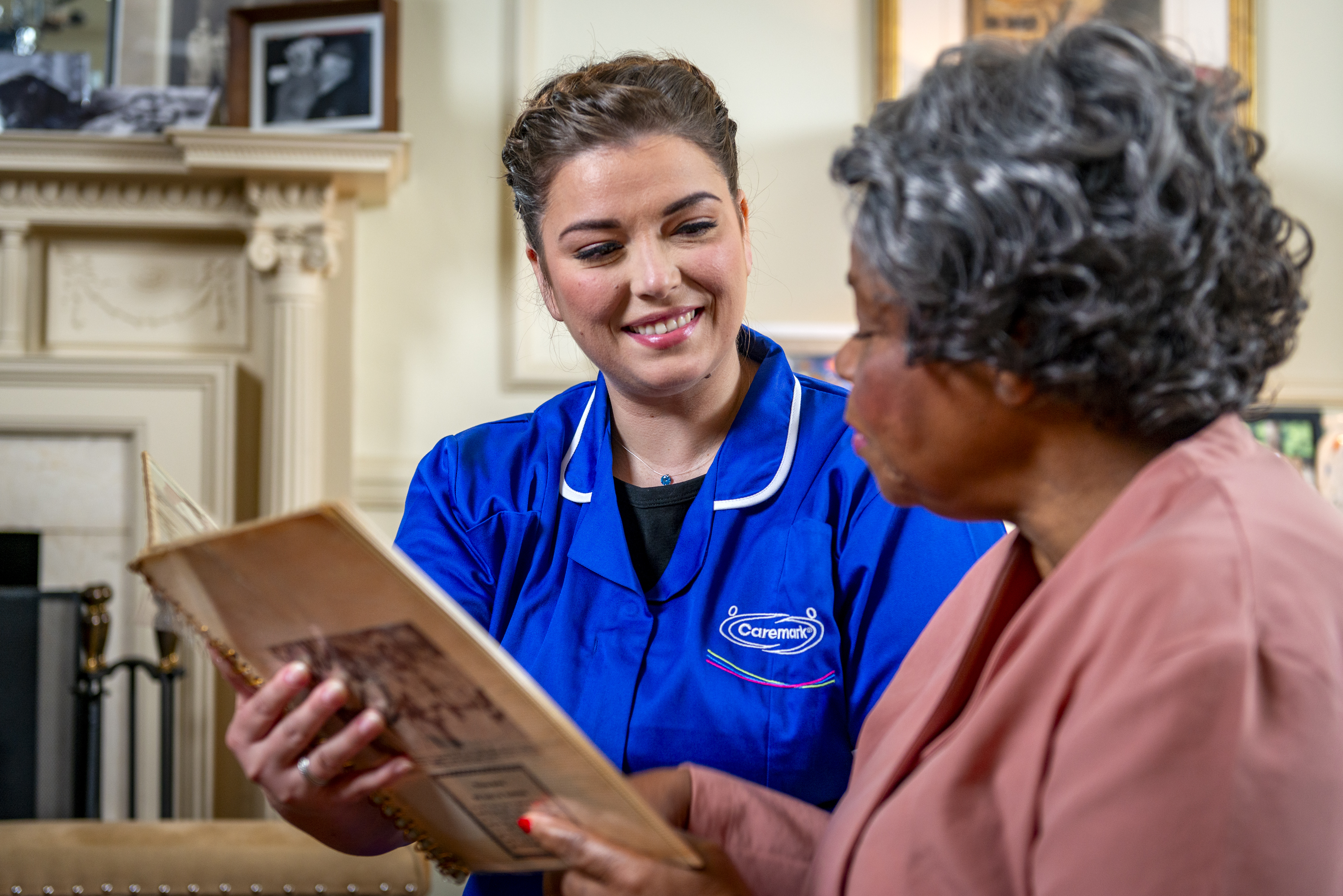 smiling customer with female care assistant